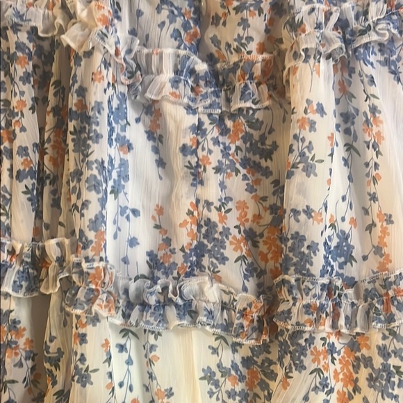 Floral Ruffle Dress Size XS White Blue COTTAGECORE - Picture 2 of 7